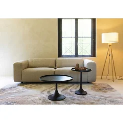 Lampadaire trépied abat-jour lin Fan Bamboo