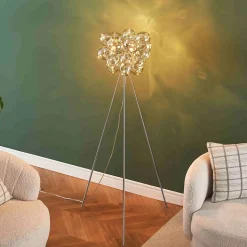 Lampadaire trépied chromé verre ambré ultra décoratif - Bartali