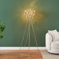 Lampadaire trépied chromé verre ambré ultra décoratif - Bartali