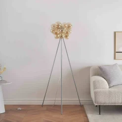 Lampadaire trépied chromé verre ambré ultra décoratif - Bartali