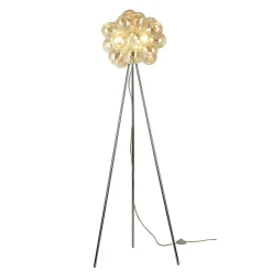 Lampadaire trépied chromé verre ambré ultra décoratif - Bartali