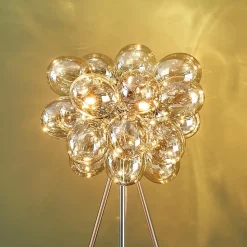 Lampadaire trépied chromé verre ambré ultra décoratif - Bartali