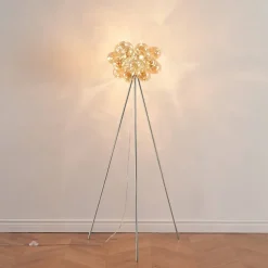 Lampadaire trépied chromé verre ambré ultra décoratif - Bartali