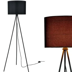 Lampadaire trépied E27 150cm X 60cm Abat-jour noir lux.pro