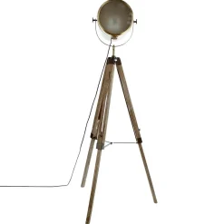 Lampadaire trépied Ebor bronze - bois & acier H152 cm - Atmosphera