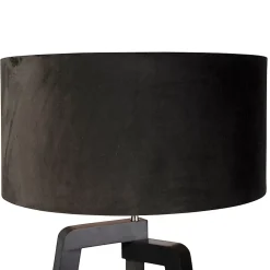 Lampadaire trépied en bois noir avec abat-jour noir 50 cm - Puros