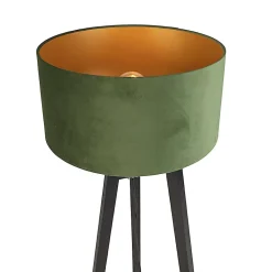 Lampadaire trépied noir avec abat-jour vert et or 50 cm - Puros