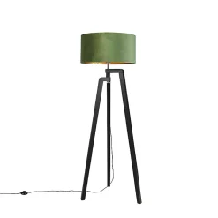 Lampadaire trépied noir avec abat-jour vert et or 50 cm - Puros
