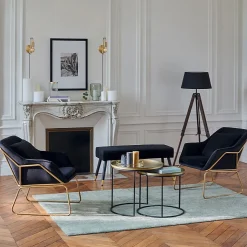 Lampadaire trépied Runo - bois et noir H145 cm - Atmosphera