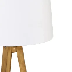 Lampadaire trépied rustique vintage en bois avec abat-jour en lin blanc 45 cm - Tripod Classic