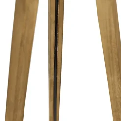 Lampadaire trépied rustique vintage en bois avec abat-jour en lin blanc 45 cm - Tripod Classic
