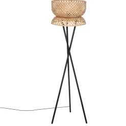 Lampadaire trépied Suny - bambou et métal - noir - H145 cm - Atmosphera