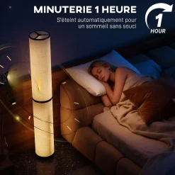 Lampadaire tube LED droit dimmable réglable 30W H.135cm avec télécommande acier lin beige
