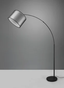 Lampadaire 1xE27, max. 10W, abat-jour organza fumé, métal noir mat - TRIO - Burton