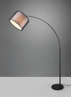 Lampadaire 1xE27, max. 10W, abat-jour organza fumé, métal noir mat - TRIO - Burton