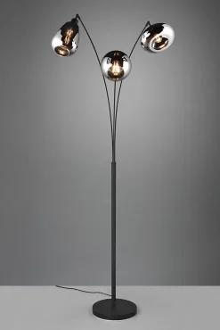 Lampadaire 3xE14 max 10W, H200 cm, Verre chromé, noir mat, IP20 - Trio - Lumina