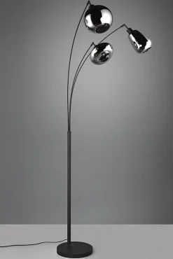Lampadaire 3xE14 max 10W, H200 cm, Verre chromé, noir mat, IP20 - Trio - Lumina