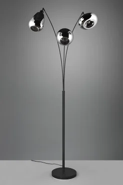 Lampadaire 3xE14 max 10W, H200 cm, Verre chromé, noir mat, IP20 - Trio - Lumina