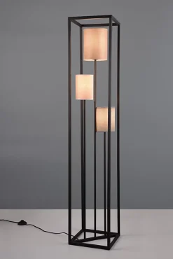 Lampadaire 3xE27, max. 25W, Tissu beige, Corps noir mat - Trio - Ross