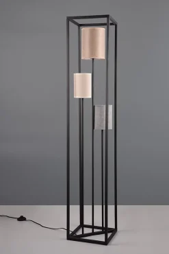 Lampadaire 3xE27, max. 25W, Tissu beige, Corps noir mat - Trio - Ross
