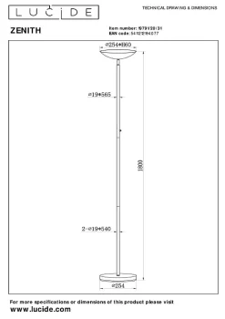 Lampadaire ZENITH en métal avec LED intégré - Blanc - Lucide