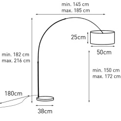 Lampe à arc en acier avec abat-jour en tissu blanc 50/50/25 réglable - XXL