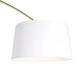 Lampe à arc en laiton avec abat-jour en tissu blanc 50 cm - XXL