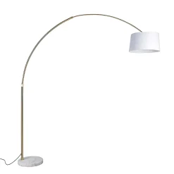 Lampe à arc en laiton avec abat-jour en tissu blanc 50 cm - XXL