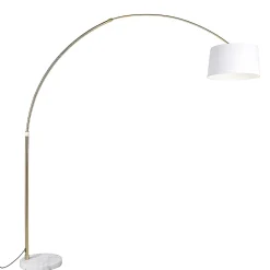 Lampe à arc en laiton avec abat-jour en tissu blanc 50 cm - XXL