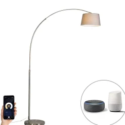 Lampe à arc intelligente avec abat-jour en acier gris, Wi-Fi inclus, A60 - Arc Basic