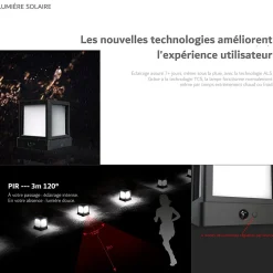 Lampe à colonne/à poser solaire 20w 1000lm 4000K avec sensor NOIR