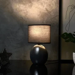 Lampe - Home Deco Factory - Ovale - Céramique - Gris Anthracite - H30 Cm