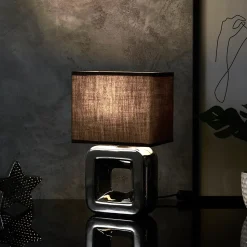 Lampe - Home Deco Factory - Céramique Chromée - Argent Et Blanc