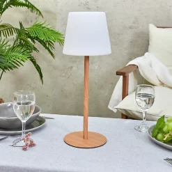 Lampe - Home Deco Factory - Effet Bois - Rechargeable - Blanc Et Marron - H40 X L15 X P15 Cm