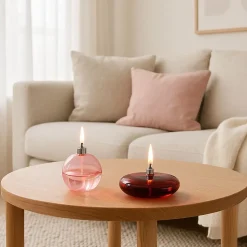 Lampe à huile ronde en verre soufflé bordeaux 10cm