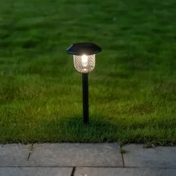 Lampe à piquer d'extérieur solaire LED intégrée métal noir IP44 0.2W blanc chaud