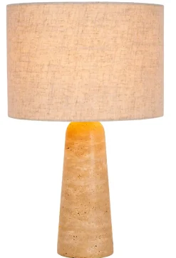 Lampe à poser avec pied travertin et abat-jour lin beige taupe, IP20 E27 40W H.47,5 cm, Lucide Nimue