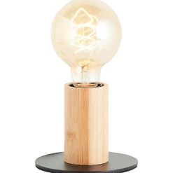 Lampe à poser bambou et métal noir H.9cm E27 40W Brilliant, Kerry