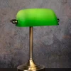 Lampe à poser Banker pied en métal effet bronze, abat-jour en verre vert IP20 E14 H.30cm Lucide