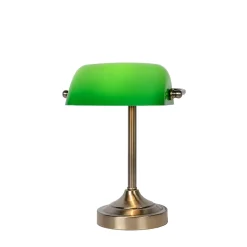 Lampe à poser Banker pied en métal effet bronze, abat-jour en verre vert IP20 E14 H.30cm Lucide