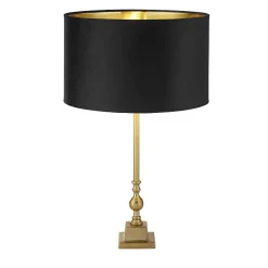 Lampe à poser Base Pied laiton antique Abatjour velours Noir interieur doré E27 max 60w Haut 67cm Diam 40cm WHITBY