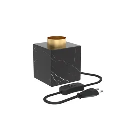 Lampe à poser carré métal effet marbré noir E27 l.9 x H.9cm Calex