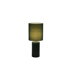 Lampe à poser Ceramique Vert Olive, Abatjour assortis Tissu Vert Olive E14 40w max Haut 51cm Diam 22cm GROOVE