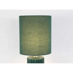 Lampe à poser Ceramique Vert Olive, Abatjour assortis Tissu Vert Olive E14 40w max Haut 51cm Diam 22cm GROOVE