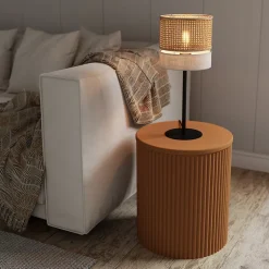 Lampe à poser Conebill lin métal et rotin E27 Ø20 x H.47 cm 25W GoodHome