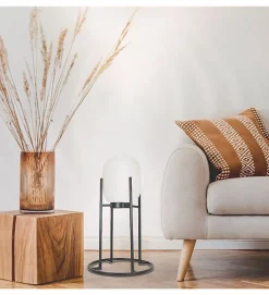 Lampe à poser déco en métal et verre noir E27 compatible LED