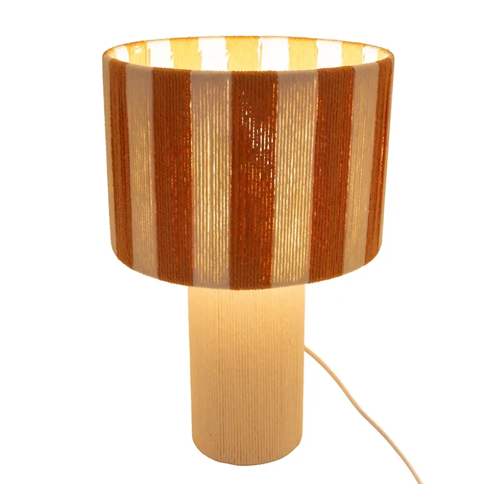 Lampe à poser en corde de coton rayée blanc et orange H.42 cm E27 40 W Jumell Moyo