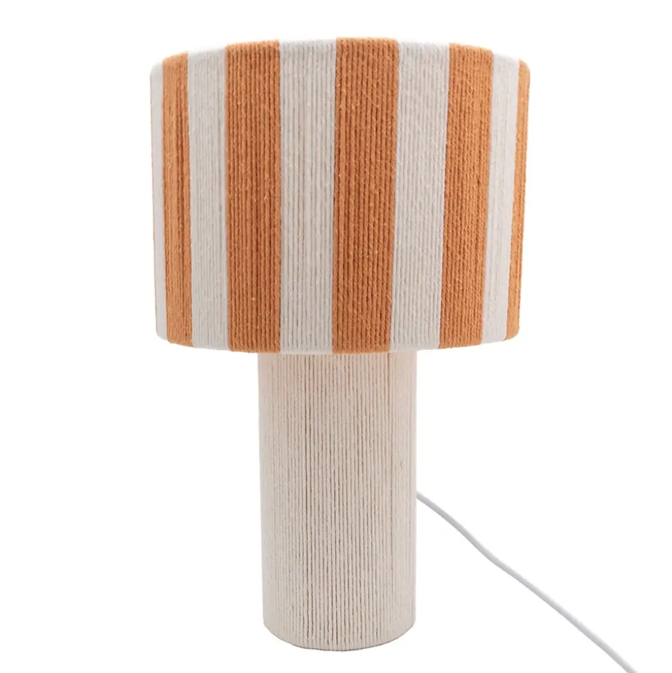 Lampe à poser en corde de coton rayée blanc et orange H.42 cm E27 40 W Jumell Moyo
