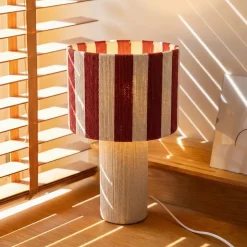 Lampe à poser en corde de coton rayée blanc et rouge H.42 cm E27 40 W Jumell Moyo