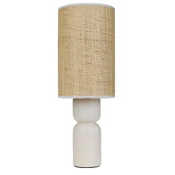 Lampe à poser en céramique crème et abat-jour en rotin H.38 cm, Seynave Raja